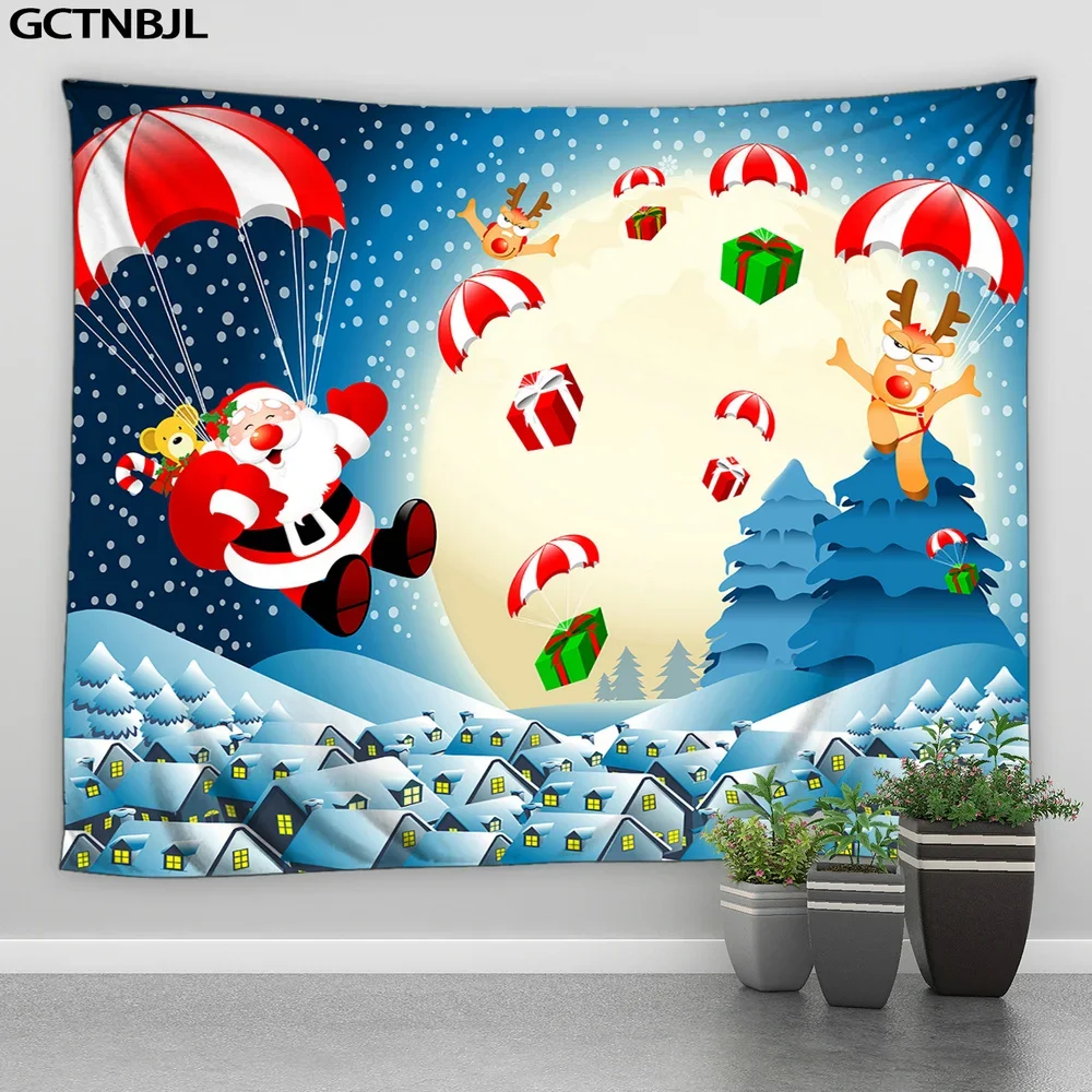 Рождественский гобелен большая настенная подвеска Санта-Клаус олень снеговик