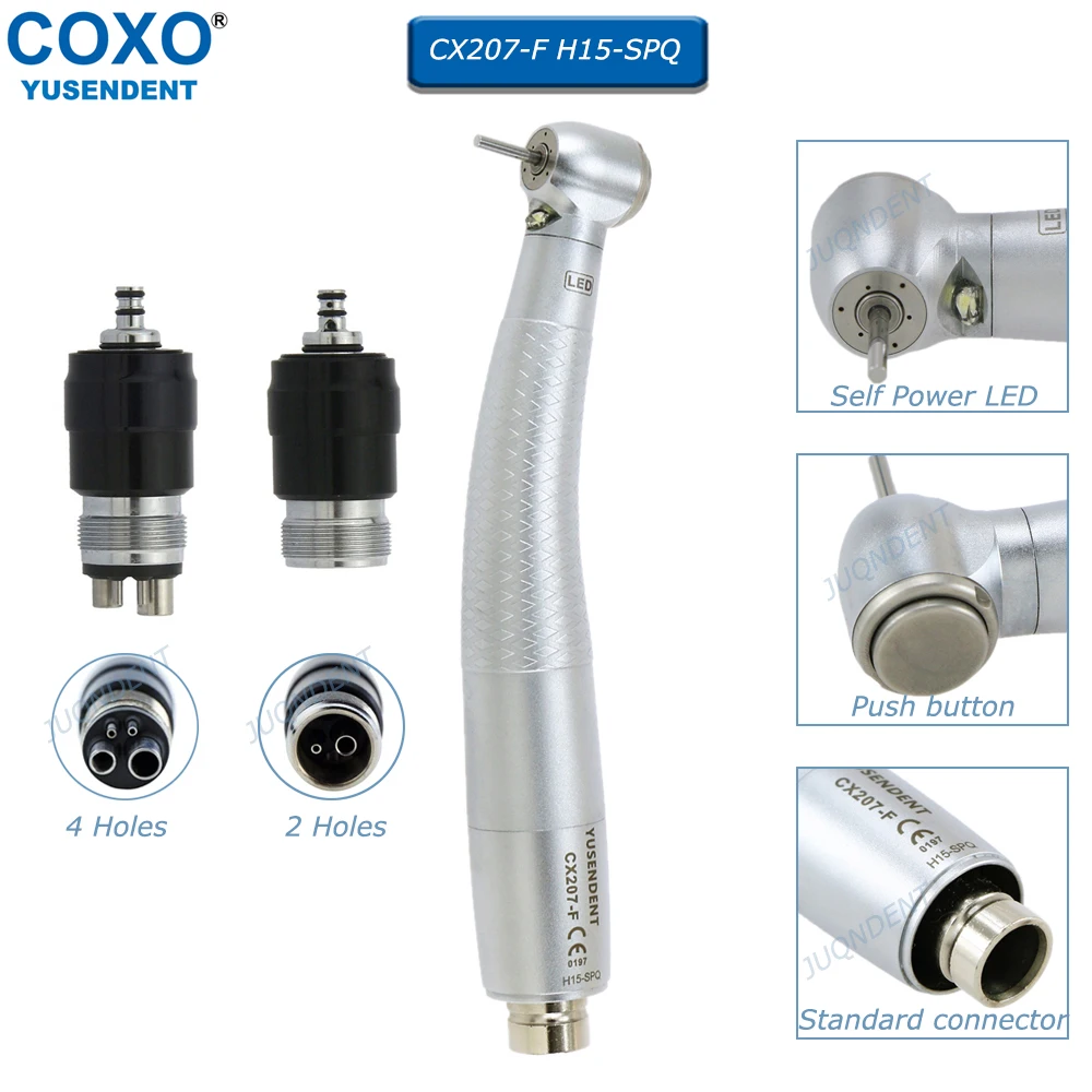 

COXO Dental High Speed Handpiece Dentistry Turbine LED Self-power E-generator Push Button 2/4 Holes Coupling Fit NSK