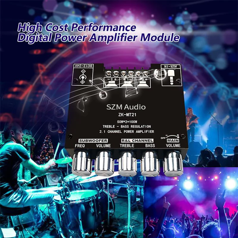 ZK-MT21 TPA3116 2 1 каналов Bluetooth 5 0 Плата усилителя сабвуфера 50 Вт x2 + 100 усилитель басов AUX