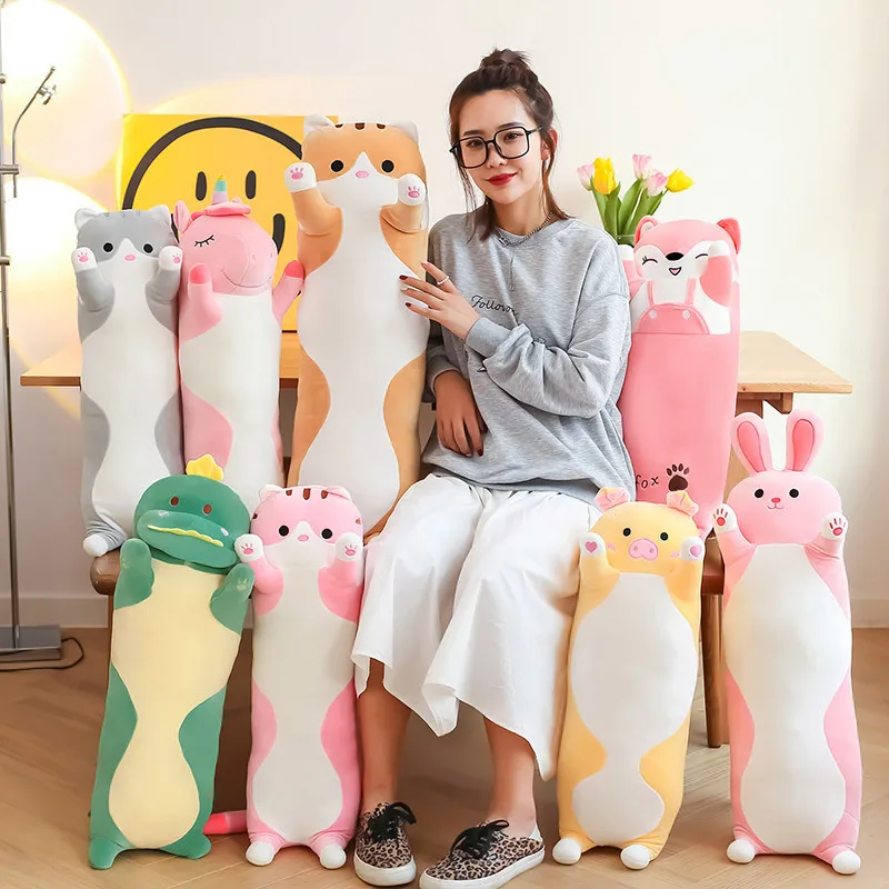 

Новинка 2022, плюшевая игрушка Zqswkl в виде свиньи, кота, единорога, милый кот, динозавр, Длинная Подушка, обнимающие, ленивая Спящая Подушка, мул...