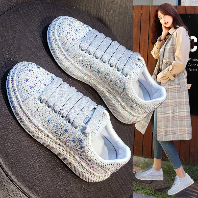 

Women‘s Shoes New Full Diamond Platform Sneakers Women Sports White Shine With Rhine Shoes