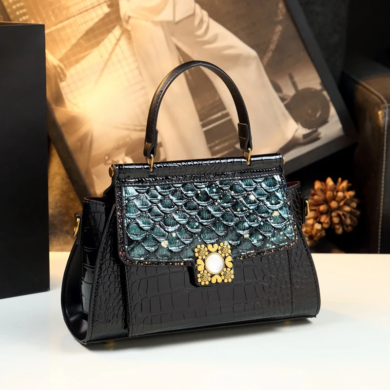 Женские сумки из кожи с крокодиловым узором новинка 2024 модная женская сумка