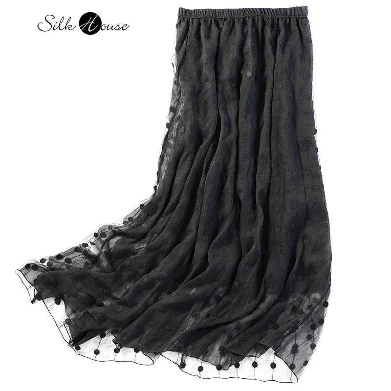 

Женская Двухслойная юбка из шелка тутового шелкопряда с вышивкой, Элегантная универсальная пляжная юбка, новинка 2022