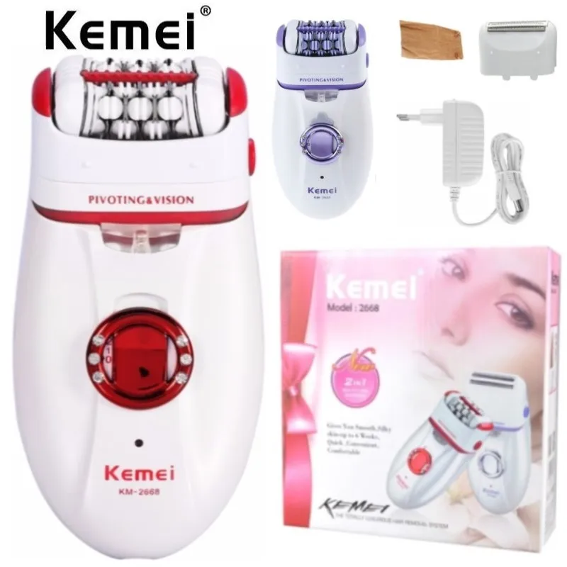 

Kemei 2 in 1 Epilator Electric Shaver Defeatherer Depilatory Rechargeable KM-2668 Hair Remover Female Body face Underarm