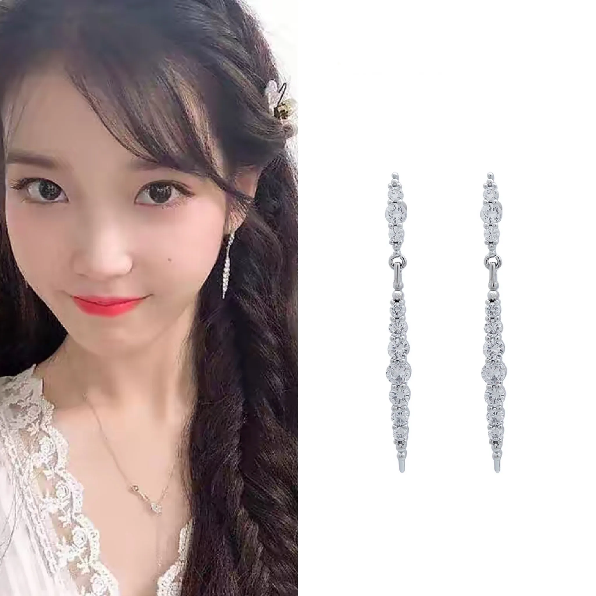 

2022 KPOP New IU Same Style Inlaid Tassel Earrings Light Luxury INS Trend Accessories KPOP Women's Jewelry Gifts