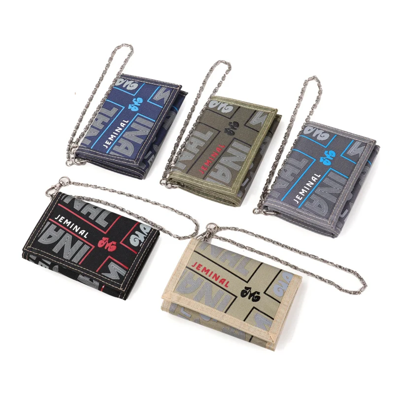 

Men Slimming Wallet Letters Print Metal Chain Wristband Card Key Bag Storage Money Clips