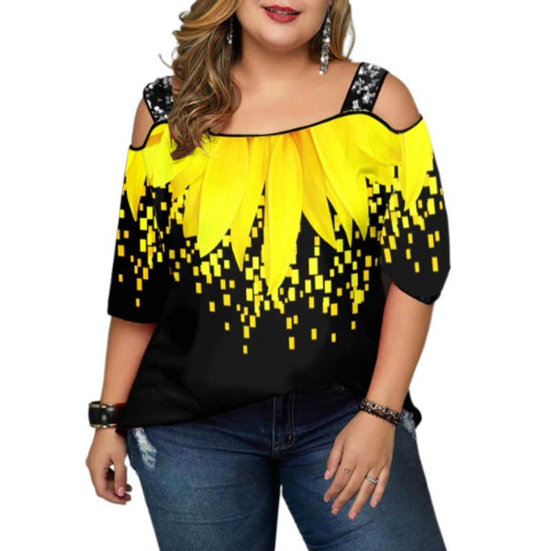 Women Oversized T Shirt Sexy Off Shoulder Graphic Tees Women Plus Size 4XL 5XL Women'S Clothing Female Pullover Camisetas Mujer