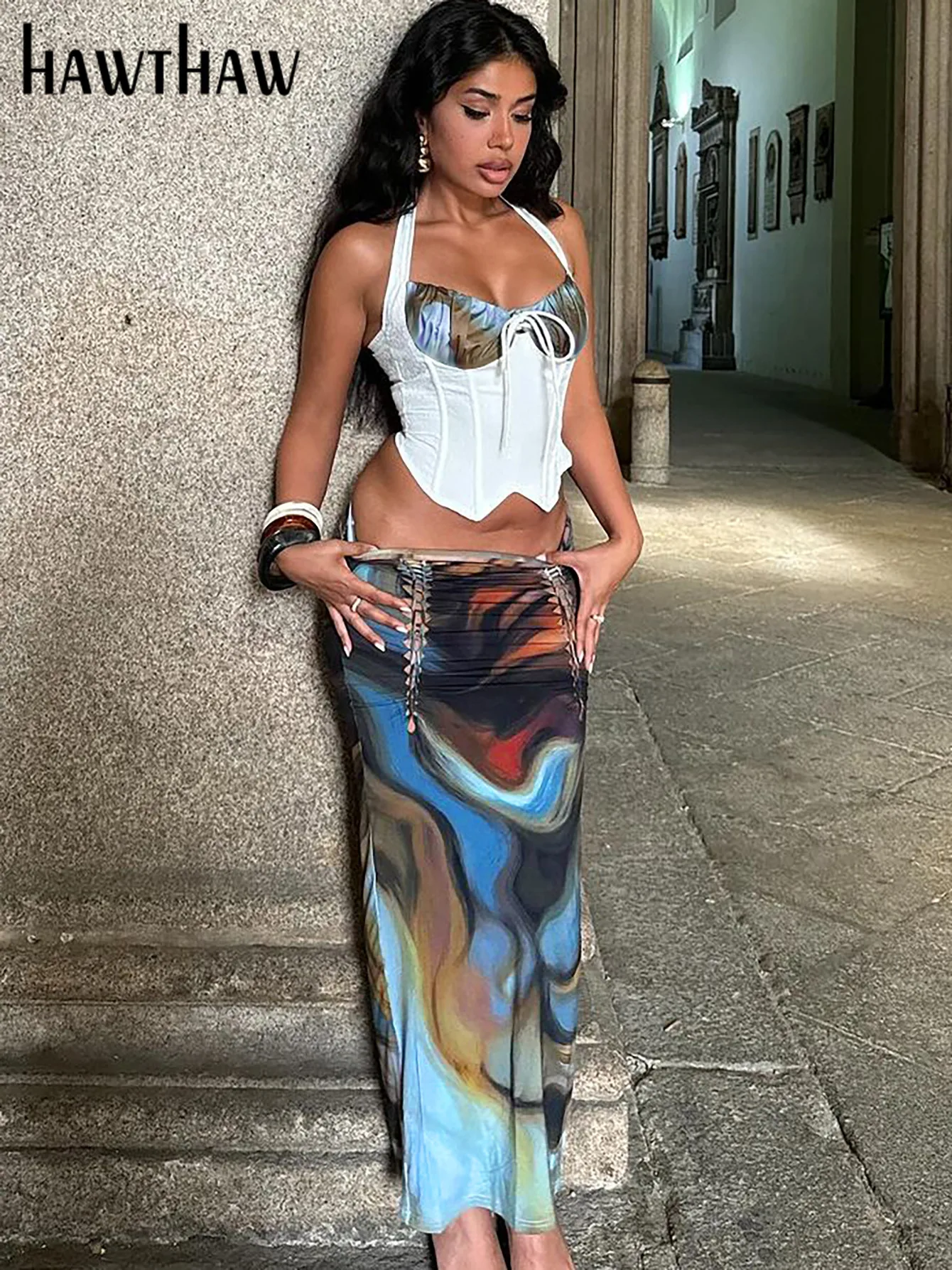 Hawthaw женские летние топы на бретельках 2024 длинные юбки для вечеринок клубов
