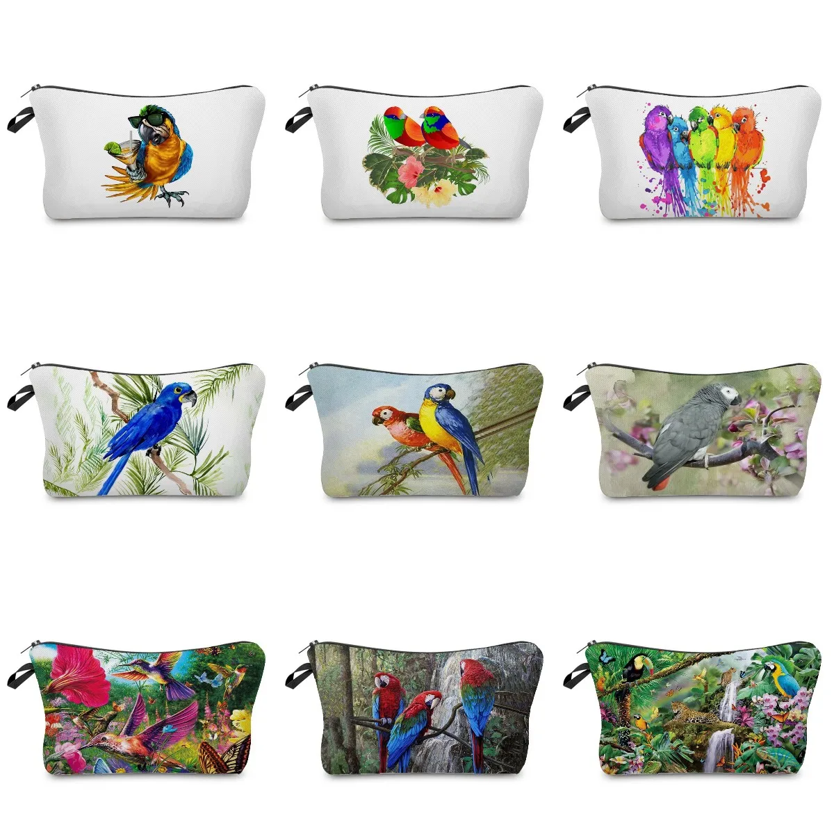 

Cute Animal Eco Reusable Parrot Print Toiletry Bag Student Pencil Case Portable Travel Organizer Makeup Bag Women's Cosmetic Bag