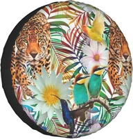 spare tire cover universal portable tires cover tropical plant mosaic leopard car tire cover wheel protector weatherproo