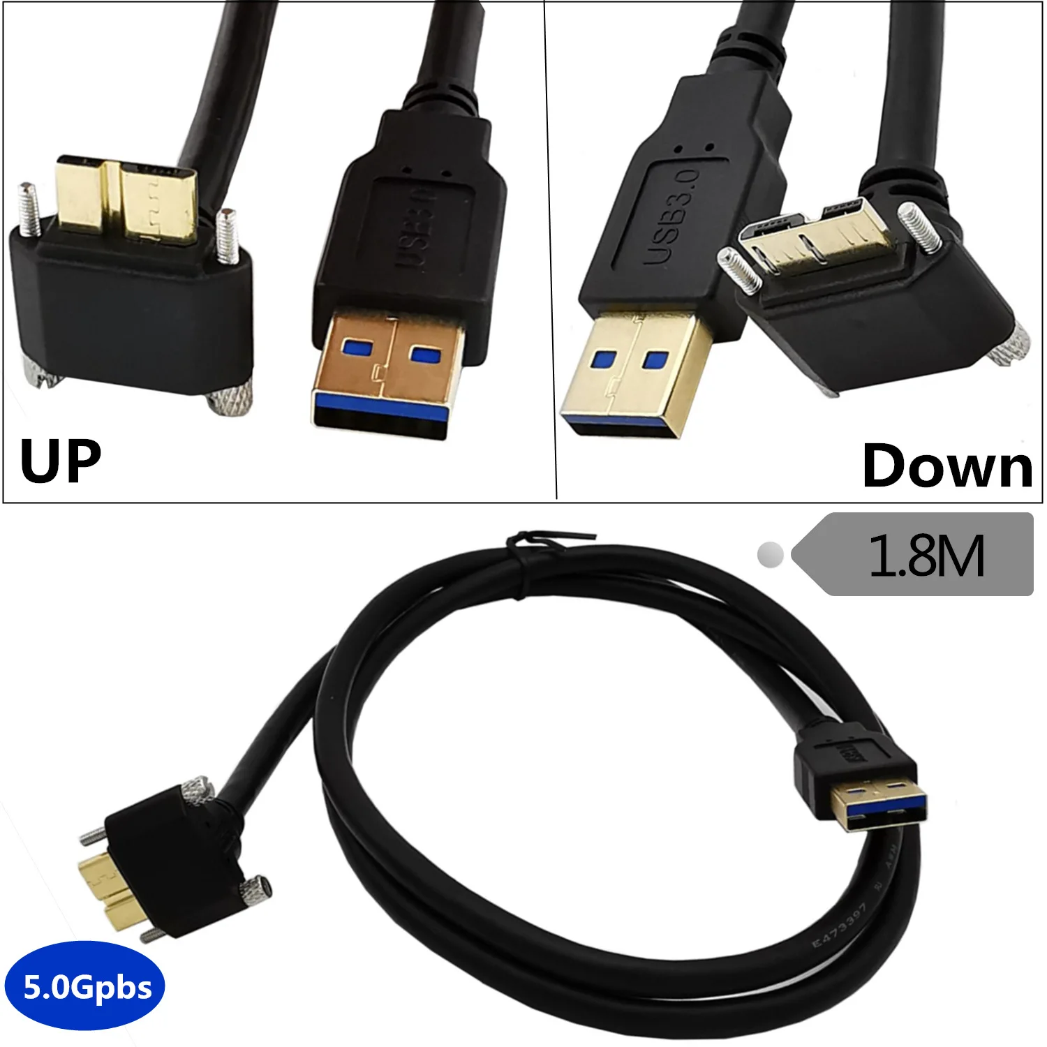 

Gold-plated screw-fixable USB3.0 to micro USB3.0 90 degree curved hard disk industrial camera data cable 0.3m/1m/1.8m/3m