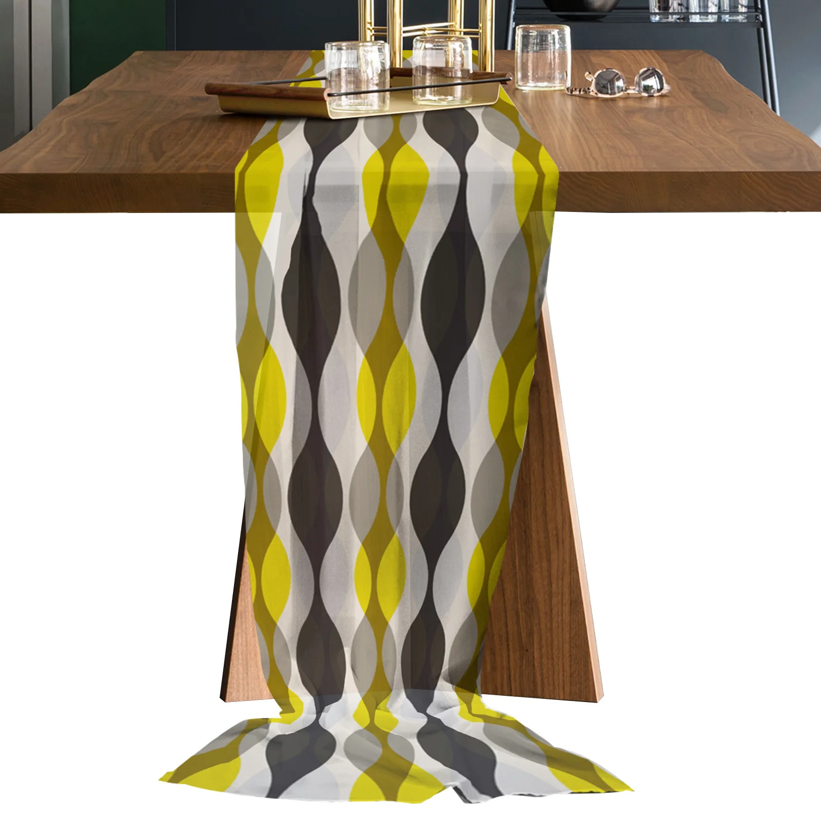 

Water Drop Shape Geometric Texture Ripple Table Runner Sheer Chiffon Luxury Boho Wedding Party Birthday Gauze Tablecloth