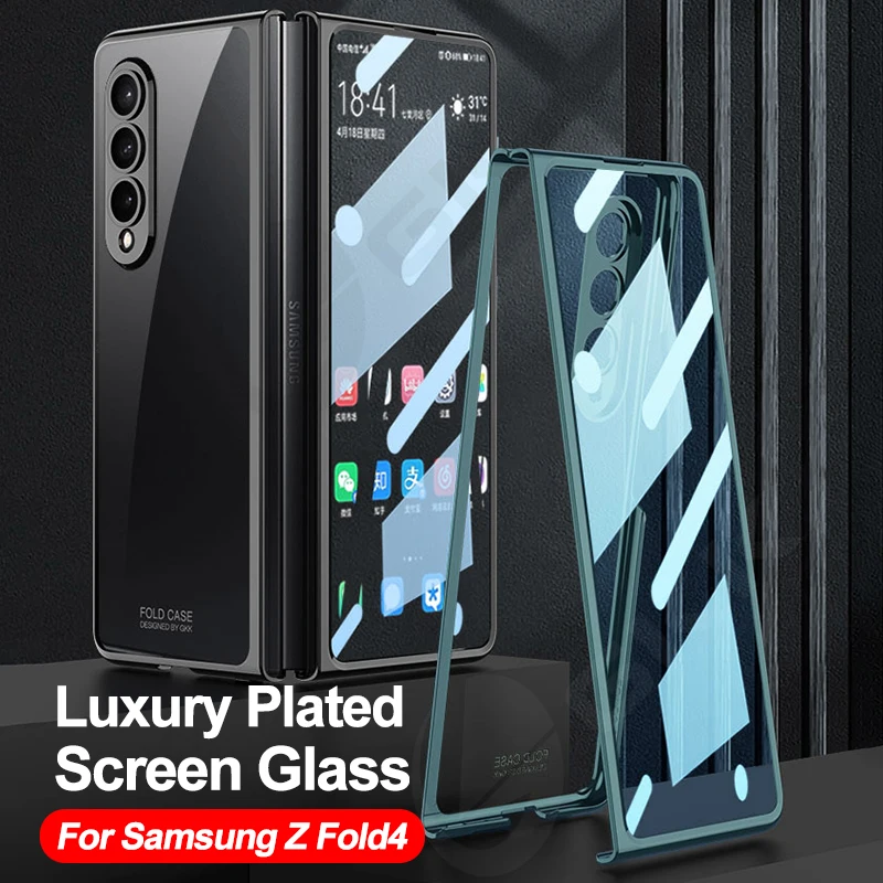 

GKK чехол для Galaxy Z Fold4, гальванизированный прозрачный стеклянный жесткий чехол для Samsung Galaxy Z, Складывающийся 4 дюйма, защитный чехол в комплекте
