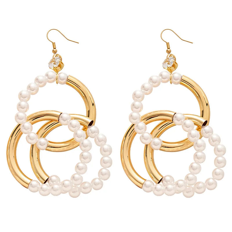 NISHIZAWA металлические серьги с имитацией жемчуга и кругами крючки для ушей