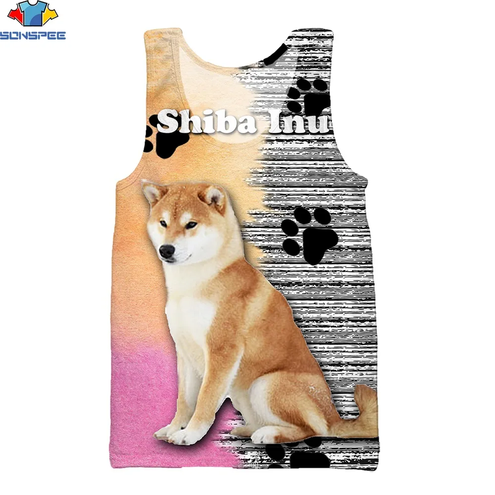 

Sonspee 3d Print Summer Men Women Hot Seller Sleeveless Vest Kawaii Fun Shiba Inu Dog Stripe Sport Loose Spandex O-neck Tank Top