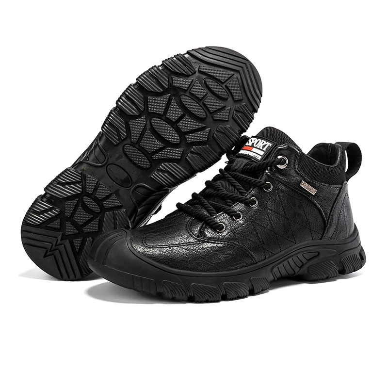 HIKEUP Men‘s Walking Shoes Padded Bag Head Men Shoes Business Work Casual Shoe Hiking Sport Genuine Leather Warm Non-Slip