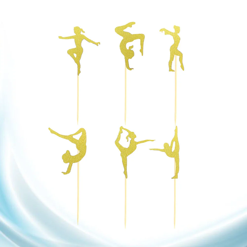 

24 Pcs Birthday Cake Toppers Aerobics Party Cupcake M Dessert Gymnastics Yoga Picks Golden Wooden Fitness