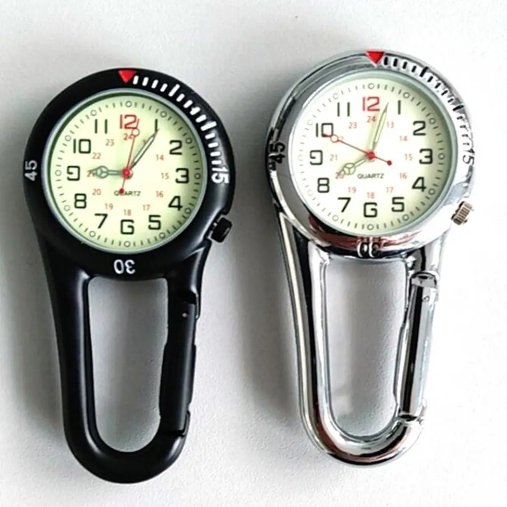 

Outdoor Carabiner Design Pocket Watches Mini Round Dial Arabic Numbers Quartz Analog Clip Carabiner Hook Fob Watch