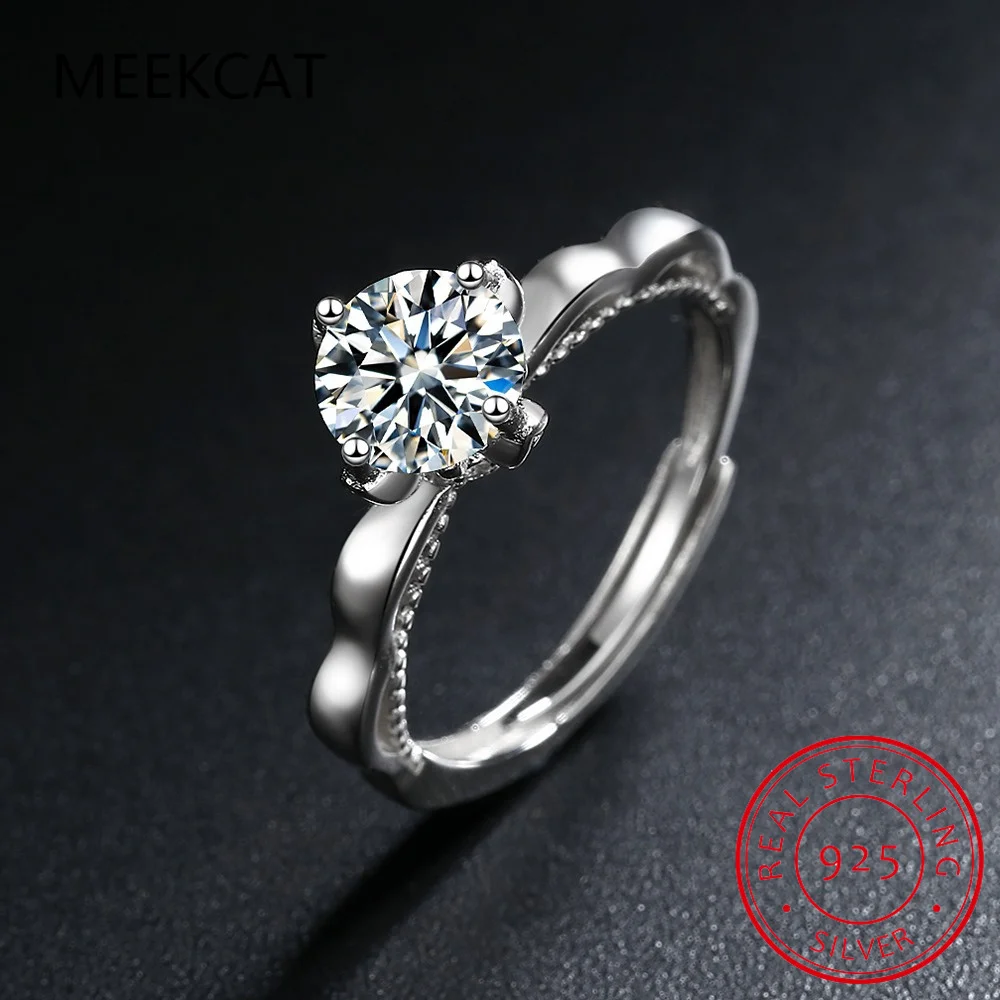 Изысканные круглые кольца с муассанитом цвета D стерлинговое серебро 925 пробы