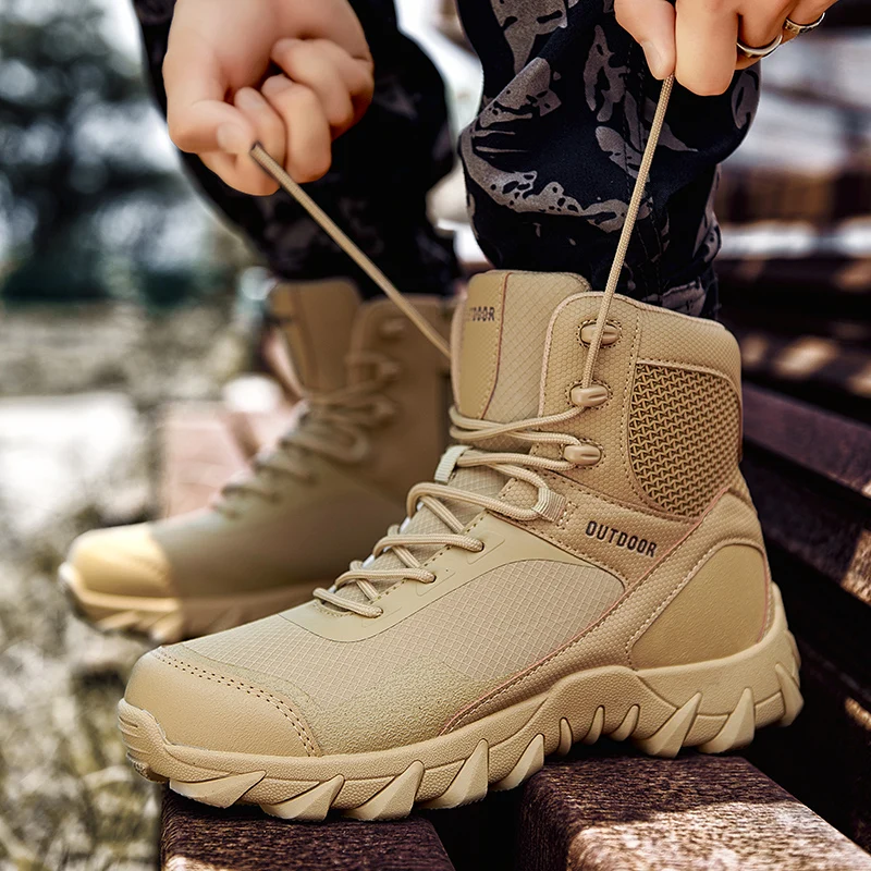 JIEMIAO Men Trekking Hiking Shoes Outdoor Desert Boots Army Combat Military Tactical Shoes for Men Anti-slip Winter Camping Shoe