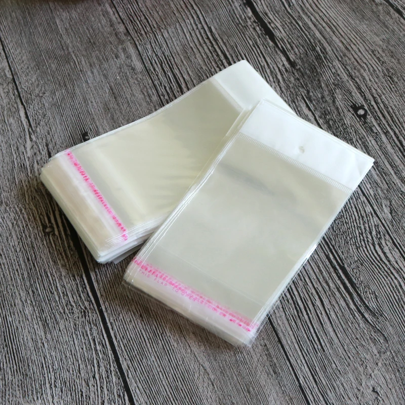 

White Hanging Poly Bag 100pcs/lot Clear Self Adhesive Jewelry Bags&Pouches Transparent Sealing Packaging Bag Gift Bag Wholesale
