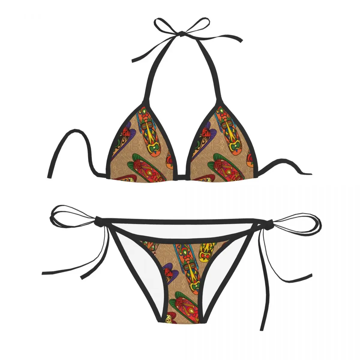 

Sexy Brazilian Thong Bikini Mujer Swimwear Women 2023 Tribal African Mask Ethnic Summer Beachwear