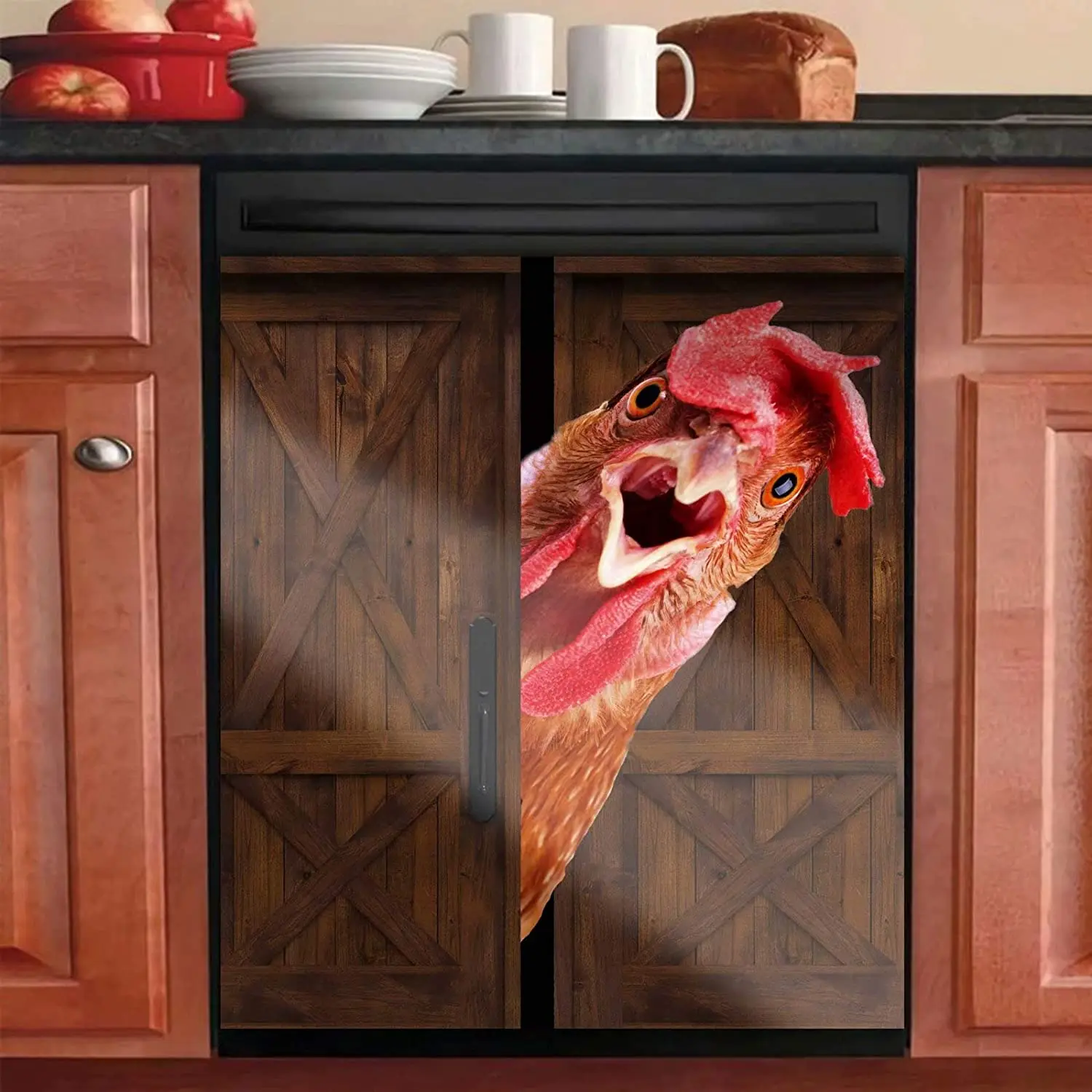

Funny Rooster Dishwasher Magnet Cover, Farm Chicken Style Magnetic Dishwasher Sticker,Refrigerator Panel Vinyl Decal Appliances