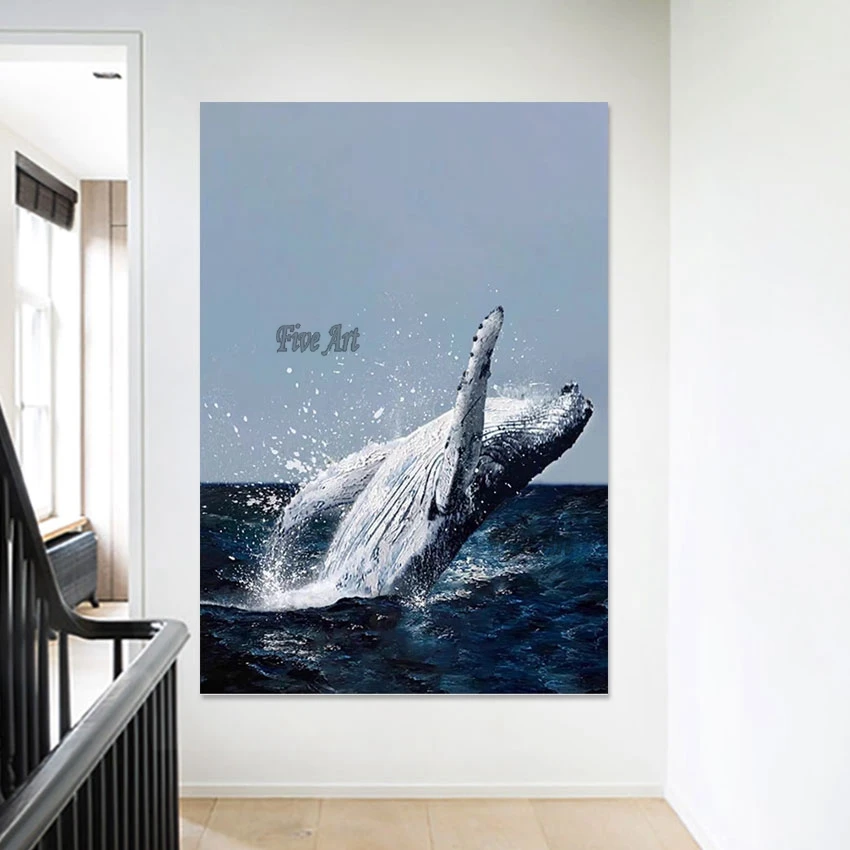 Высокое качество 3D нож картина маслом с ручной росписью кита на холсте обои для