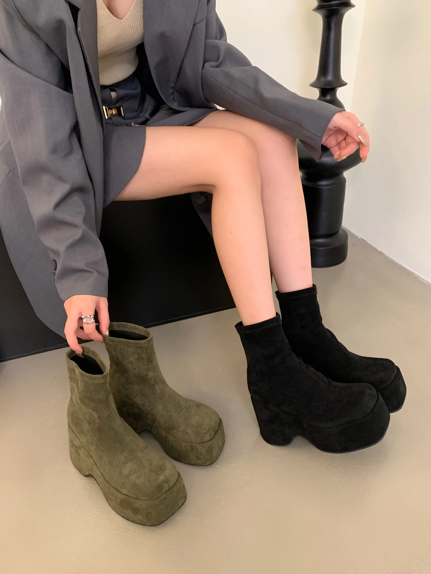 Ботильоны женские из искусственной замши на толстой подошве и платформе