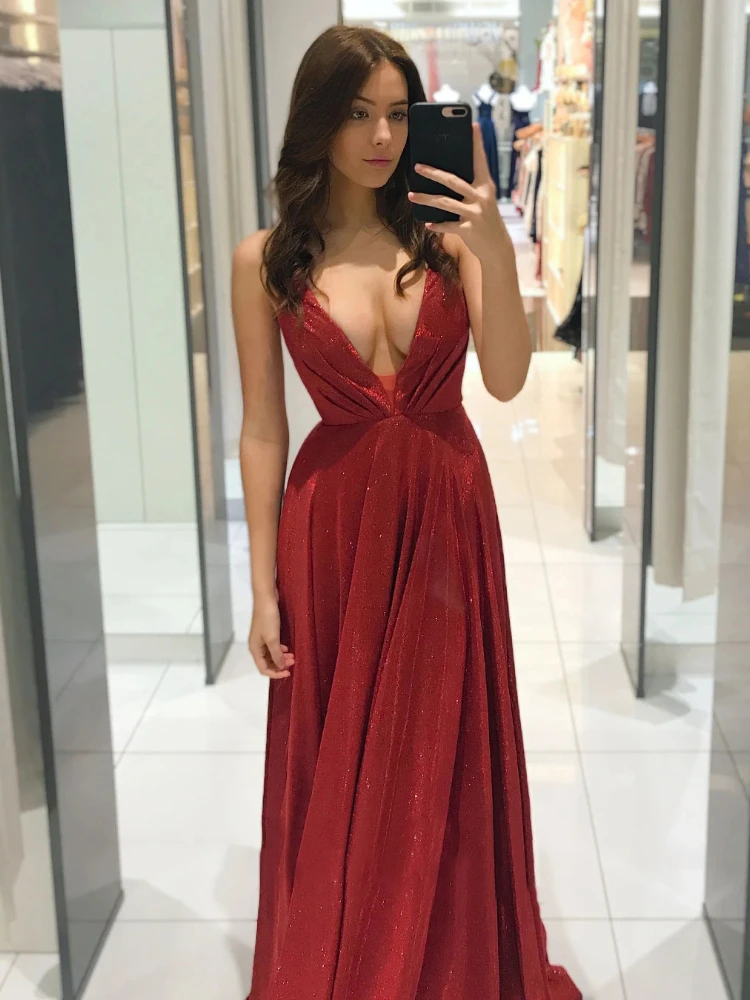 

Women Sparkly Sequin Evening Formal Slip Backless Floor-length Dresses V Neck Sexy Celebrity Female Sleeveless Long Dress