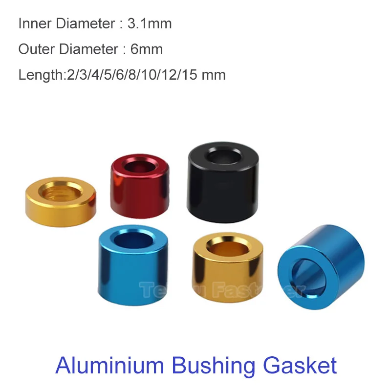 

10Pcs Aluminium Bushing Gasket Metal Anodized Washer Ring M3.1 Round Hollow Standoff Spacer CNC Sleeve RC Model Colour No Thread