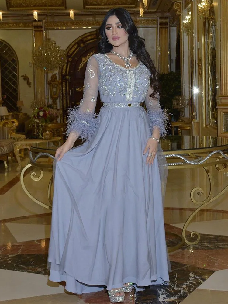 PLEINDI Bohemian Evening Dresses O-Neck Three Quarter A-LINE Ankle-Length Chiffon 2022 New of Embroidery Boho Women Dress