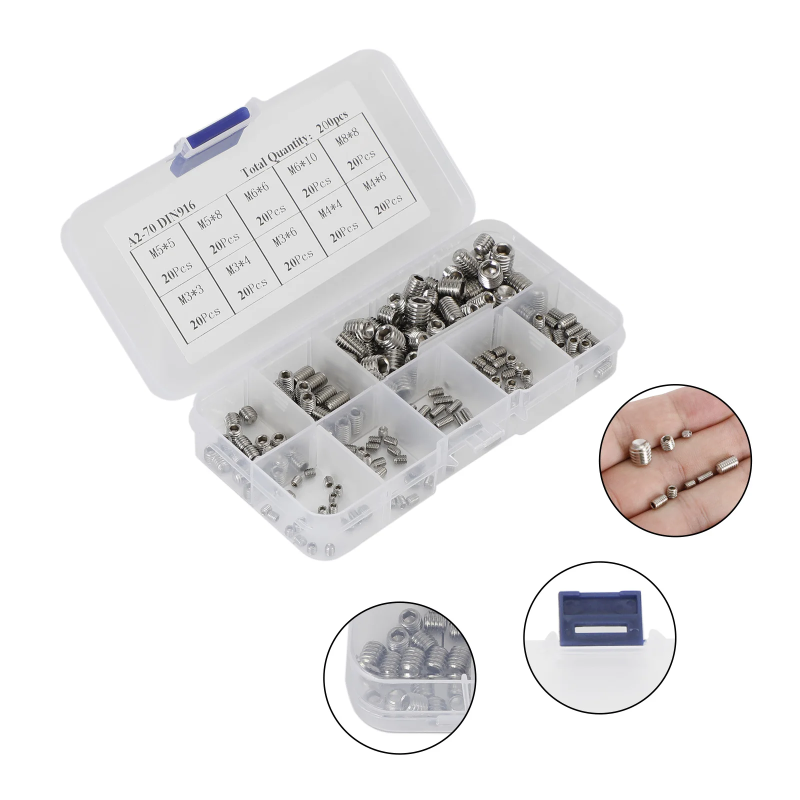 

Artudatech 200Pcs Stainles Steel Allen Head Socket Hex Set Grub Screw Assortment Cup Poin