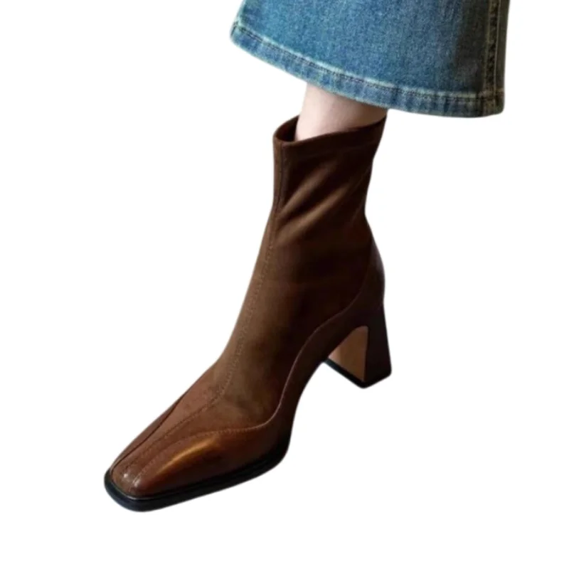 Замшевые женские ботильоны обувь на высоком каблуке новинка зимы 2025 года