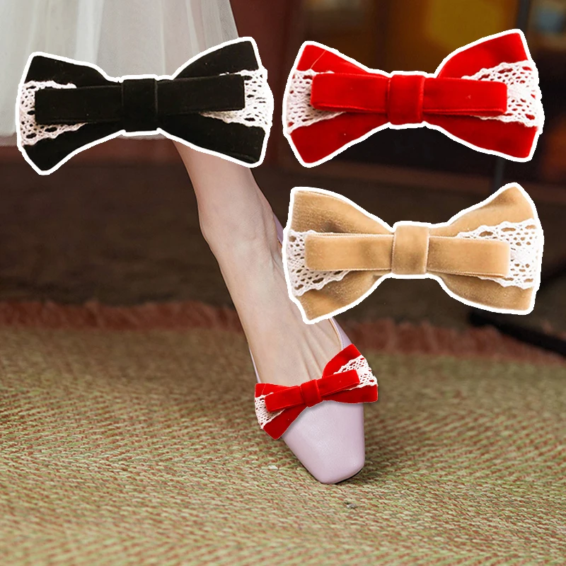 

2 шт. кружевные бархатные зажимы для обуви с бантом съемная пряжка для обуви элегантные туфли-лодочки украшение для обуви Декор для сумки плоские аксессуары