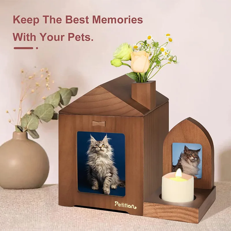 Wooden Pet Urn Pet Years Urn with Photo Frame Dog Cat Funeral Box Pet Commemorative Funeral