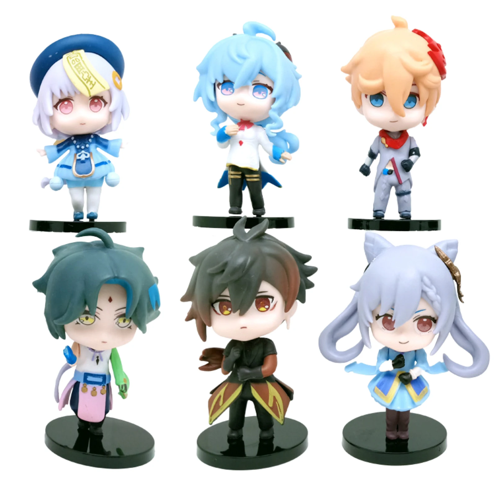 

10cm 6pcs Genshin Impact Hibana Knight Anime Figure Toys Ganyu/Keqing/Paimon Action Figure Hu Tao Figurine Collection Model Doll