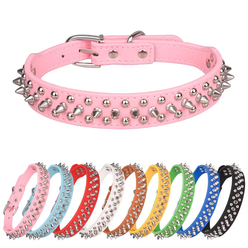 

Pet Accessories Multi-color Optional PU Leather Dog Cat Collar 1 Row Staple Puppy Pet Collar Small Medium Dog Chihuahua Collar