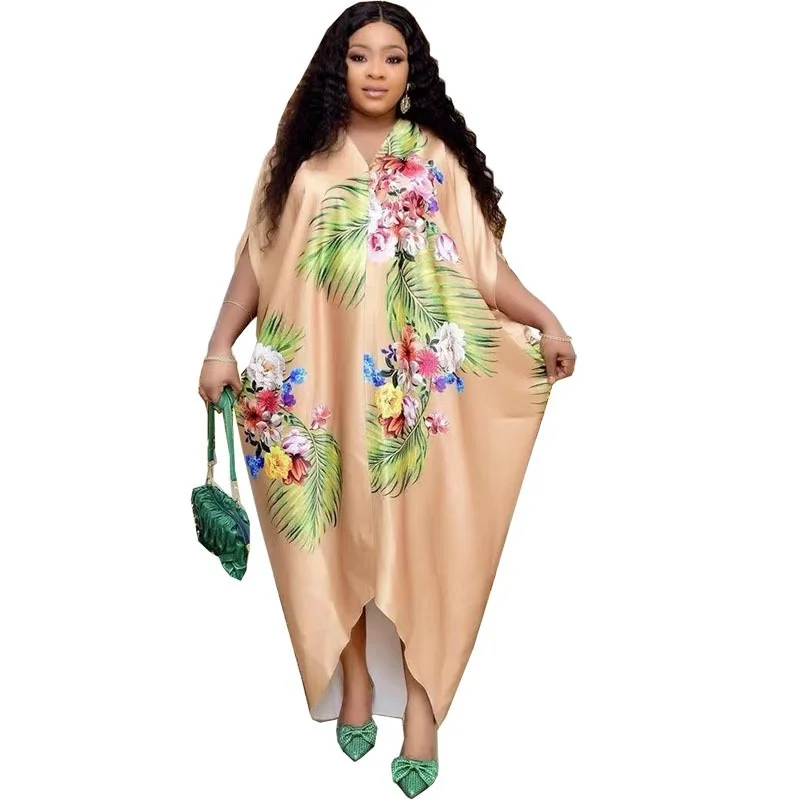 

African Dresses for Women Summer Fashion Style African Women V-neck Polyester Printing Plus Size Dress African Clothes Women