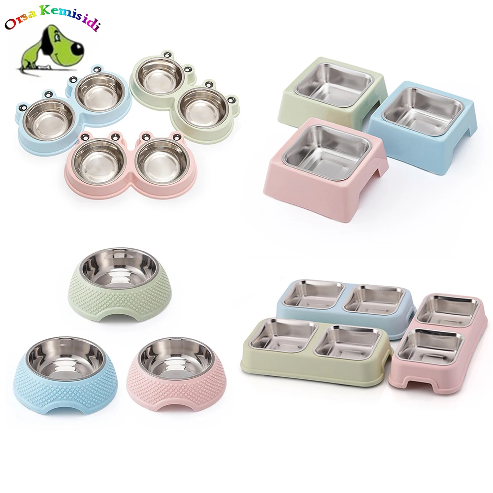 

Stainless Steel Dog Bowls Non-Skid Pet Feeder Raised Pets Cat Puppy Food Water Dish Small Medium Large Dogs Feeding Double Bowls