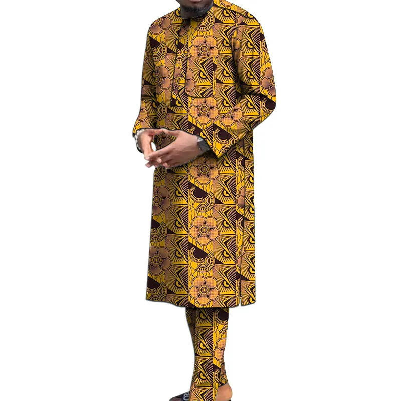 Индивидуальный Африканский воск Мужской комплект с принтом длинная рубашка