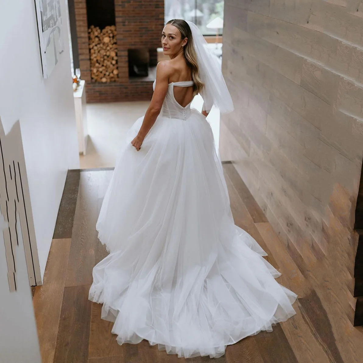 

Doymeny A Line Boho Wedding Dress Open Back Vintage Pleats Backless Bride Dresses Vestido De Novia Tulle Wedding Gown 2024