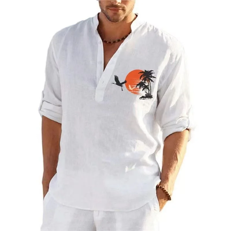 

Рубашка Мужская льняная с длинным рукавом, Повседневная блуза, свободный удобный пуловер, однотонная кофта