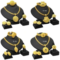 classic 24k gold plated large dubai necklace earrings ring bracelet set indian bridal party wedding jewelry set