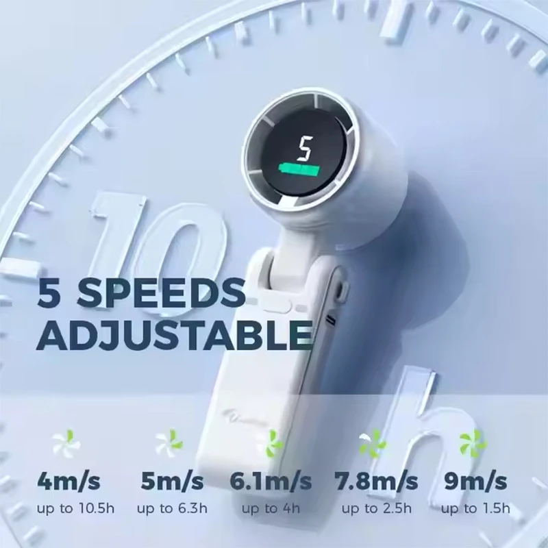 Фото Новый портативный мини-вентилятор Lenovo 2026: на шею, для улицы, складной на 180 градусов, настольный, ручной, высокоскоростной, мощный, турбо, бесшумный №4