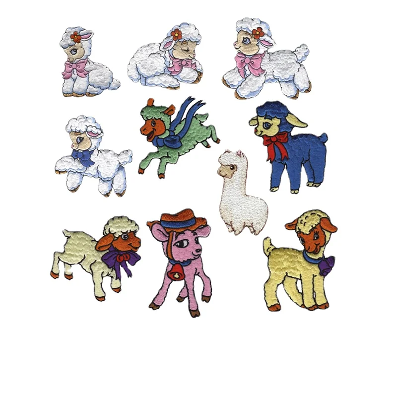 Cartoon Sheep Embroidery Patches She-goat Cloth Appliques Childlike Lamb Thermo Adhesive Stickers Llamas Badges for Kids Clothes
