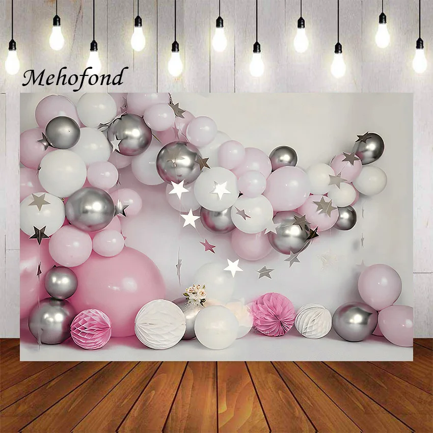 

Mehofond Photography Background Pink Balloons Glitter Stars Girl 1st Birthday Party Cake Smash Decor Backdrop Photo Studio Props