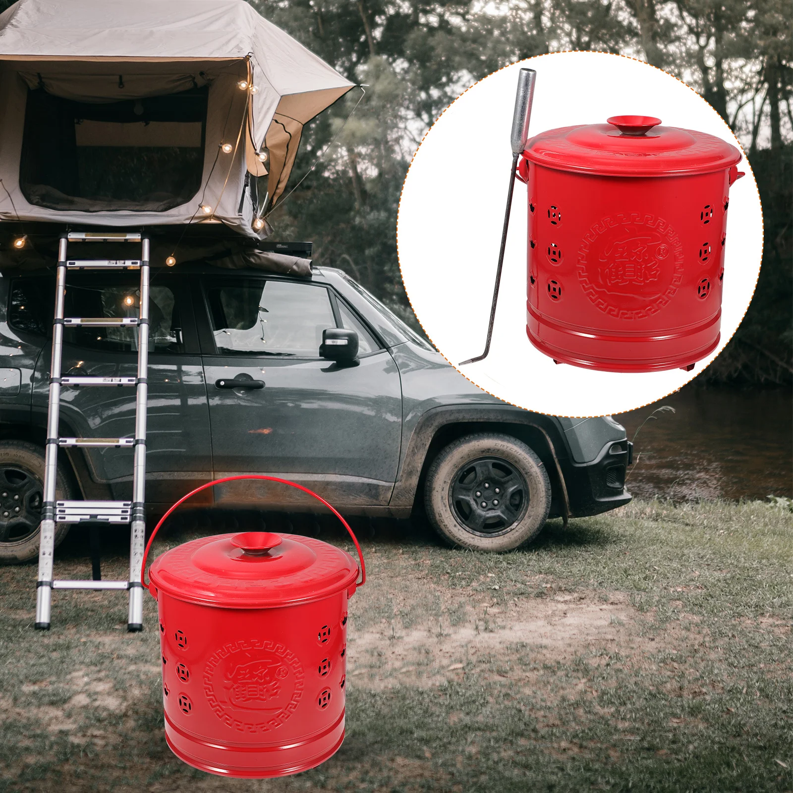 

Red Burning Barrel Hollow Paper Money Incinerator Bucket Enamel Worship Furnace Auspiciousness