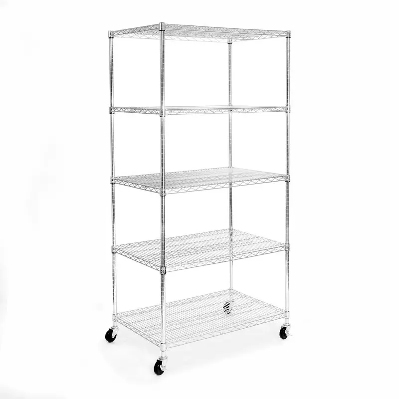 

Commercial-Grade 5-Tier NSF-Certified Steel Wire Shelving with Wheels, 36" x 24", Silver