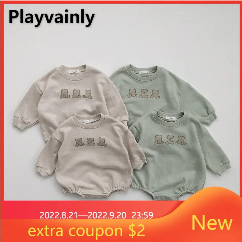 Autumn Family Matching Clothes Boy Girl Bear Print Long Sleeve Sweatershirt Cotton Jumpsuits Clothes Child Clothing E3528